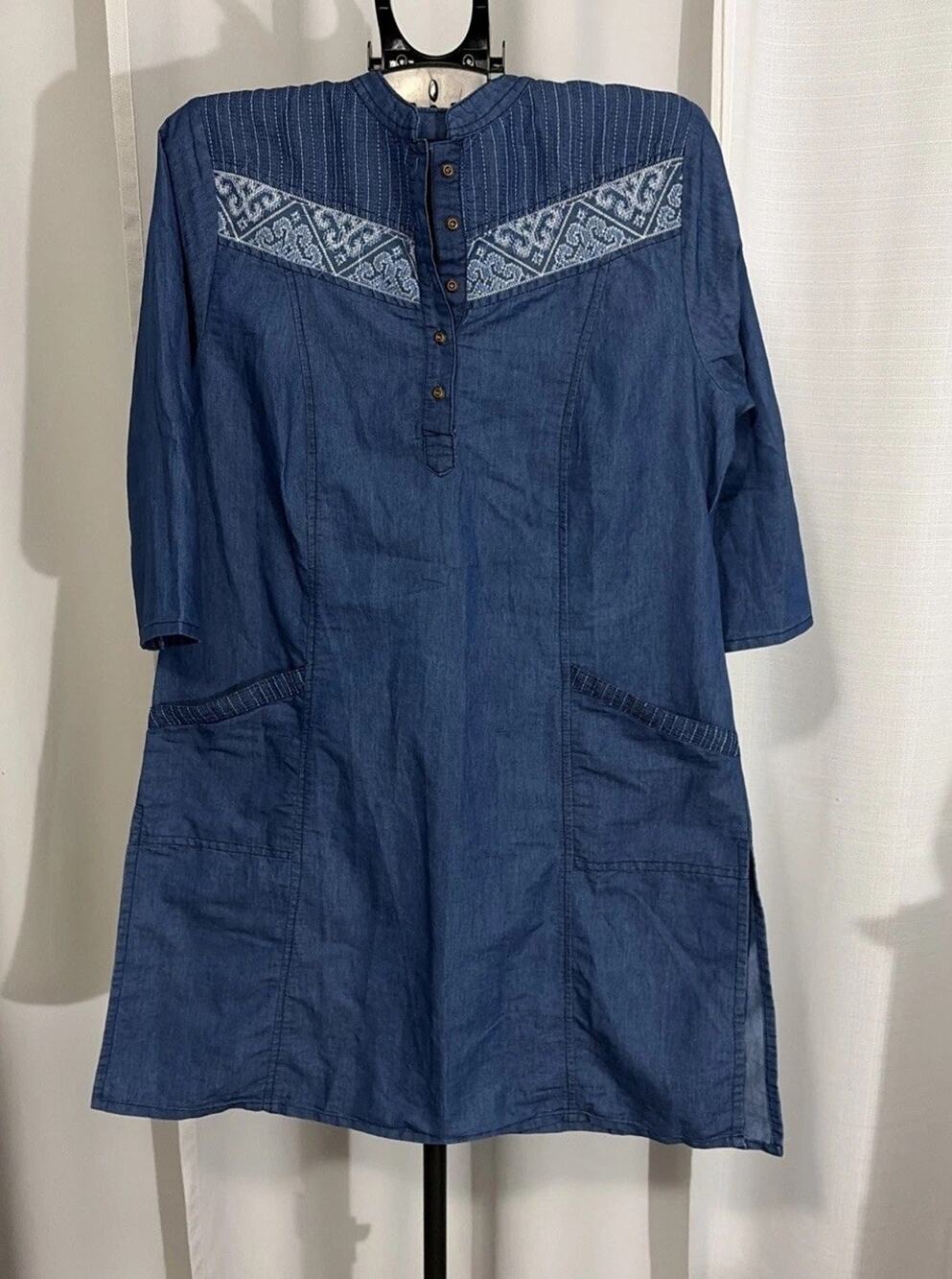 XXL Denim Dress With Embroidery And Side Slits.
